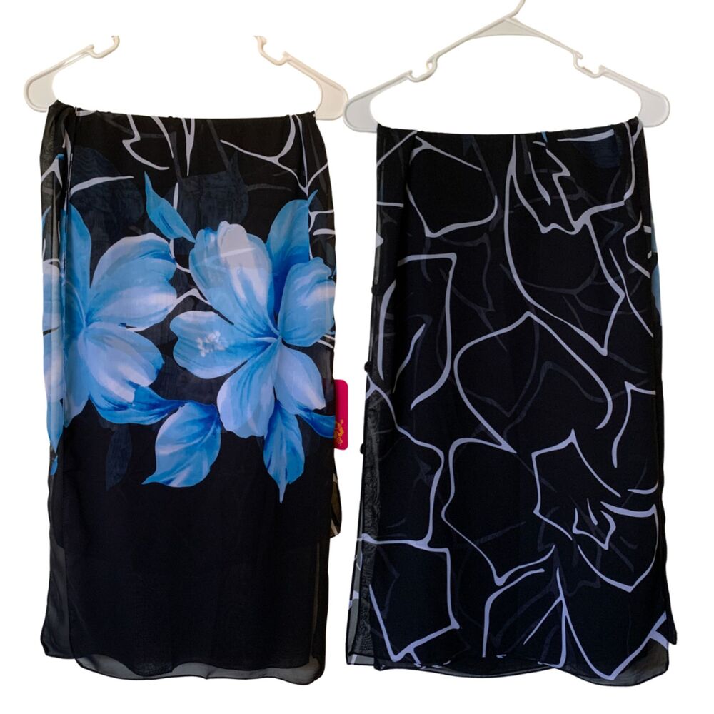 Hawaii Blue Floral 4-Way Cover Up Kaftan Beach Top Scarf Wrap Skirt OS - Picture 10 of 11